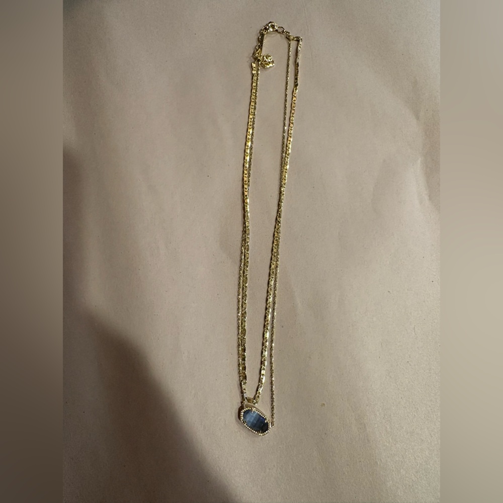 Kendra Scott Color Bar Two Chain Necklace with Blue Pendant